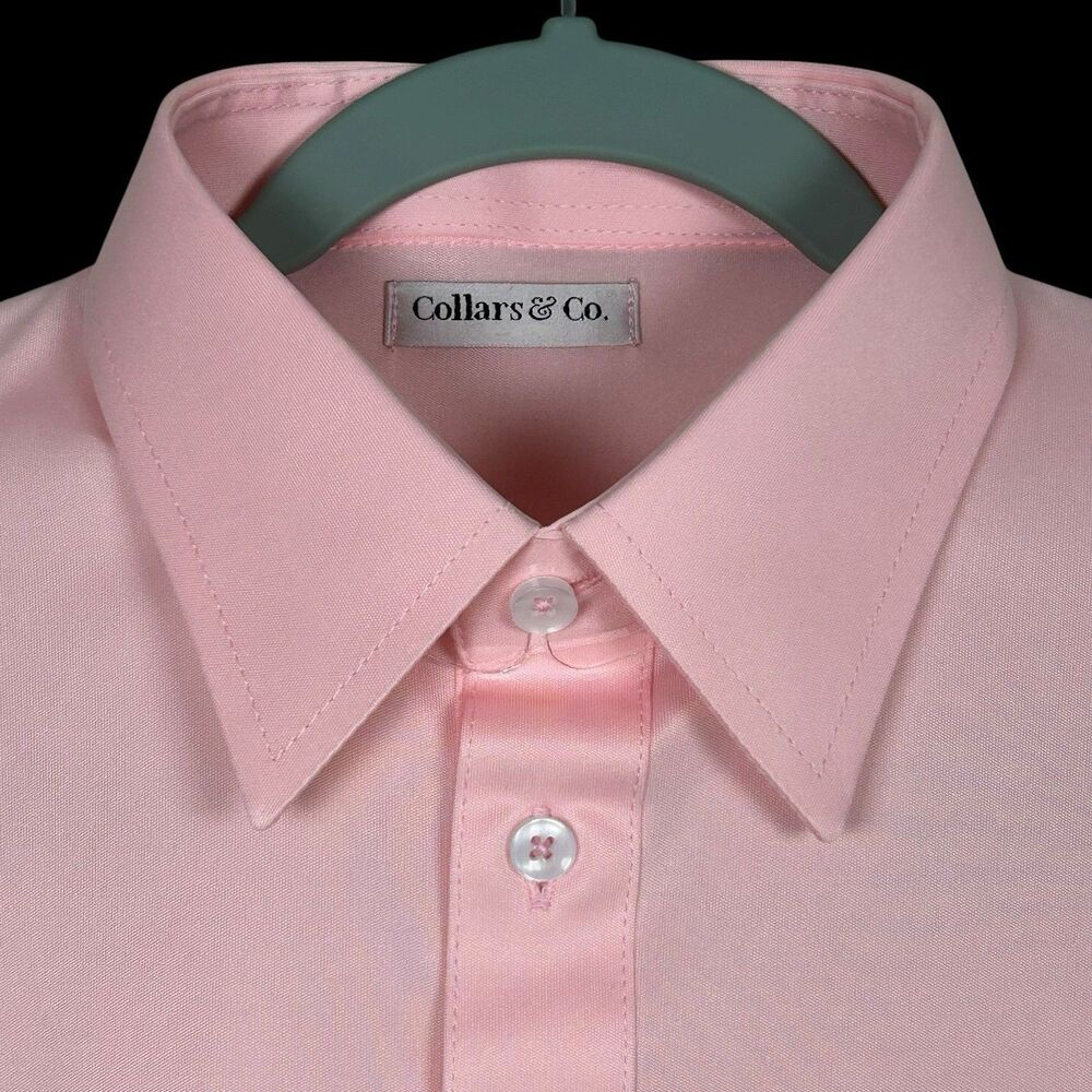 Collars & Co Polo Shirt Mens Medium Pink Solid Point English Dress Collar Office
